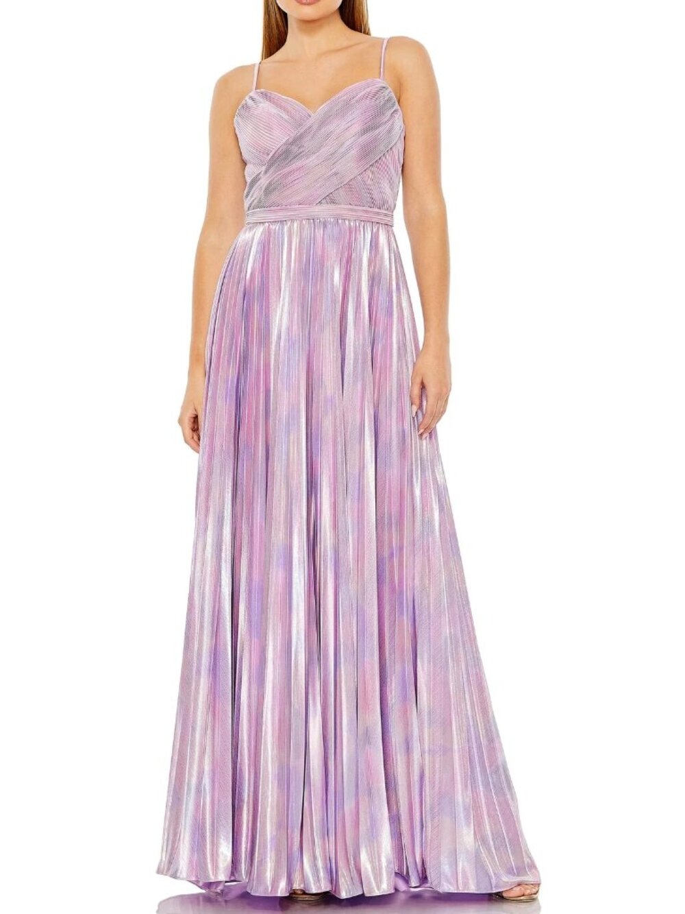 Mac Duggal Purple Metallic Maxi Dress Pleated Sweet Heart Strapless 27489 Size 2